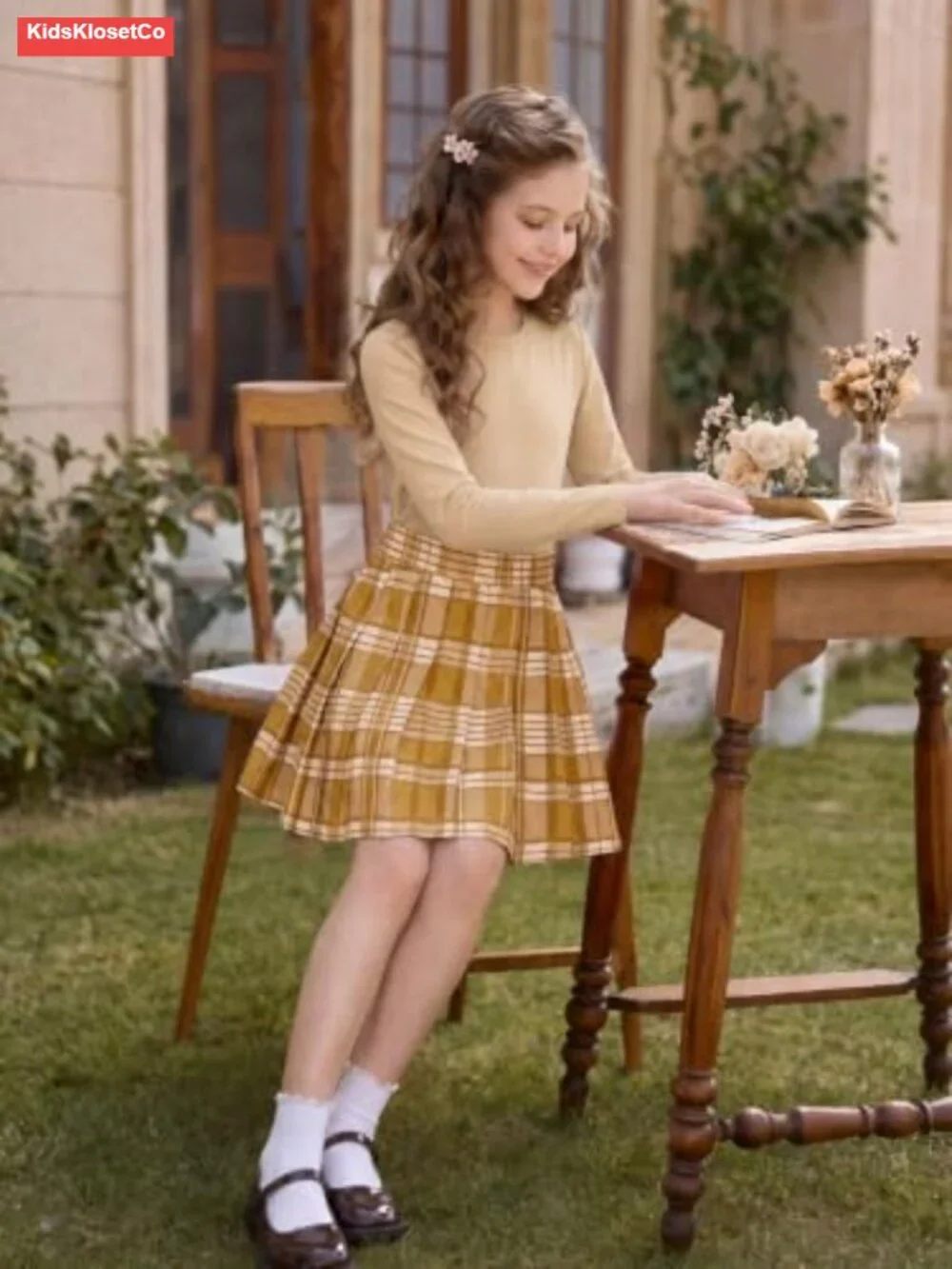 Girls Uniform Skirt Set Slim Fit Shirt & Pleated Skirt 5-14Y